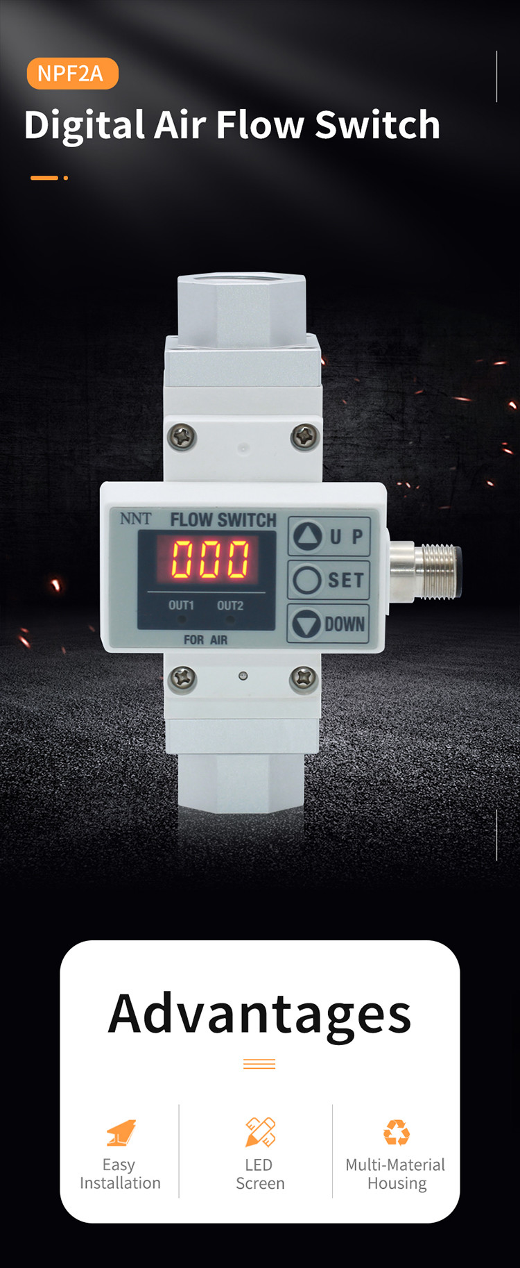 Separate Monitor Thermal Sensor For Flow Switch Digital Air Flow Two Color Display