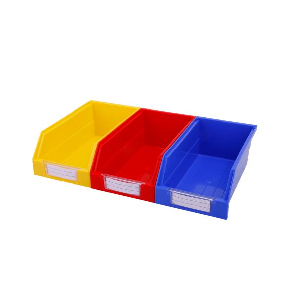 Solid Box Office Organizer Bins for Industrial Stacking and Back Hanging Storage Shelf