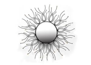 Sun Mirror Wall Decor Black Metal Frame Dotted With Gold And Silver Color