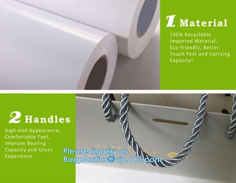 Customized Cut Printed Coated Paper Shopping Bag with Matt Lamination,rope handle custom logo printed white paper bag