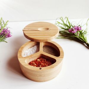 Spice And Seasonings Bamboo Kitchen Utensils Salt Box With Spoon