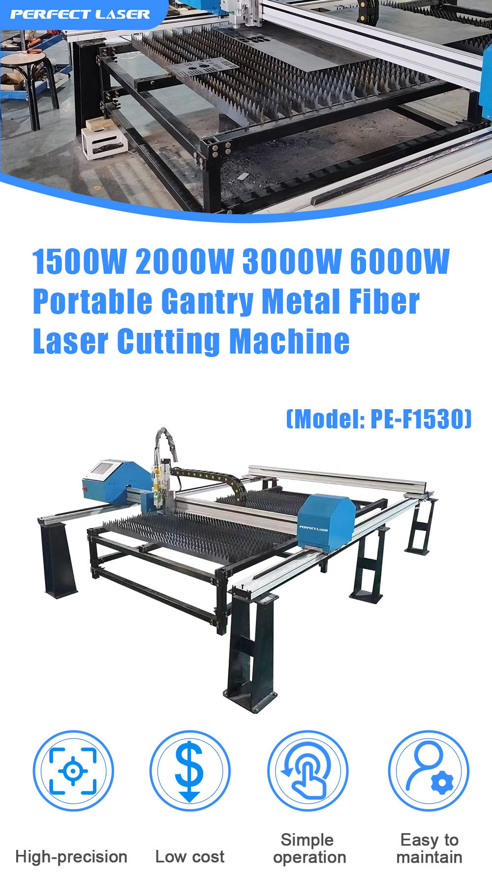 1500W 2000W 3000W 6000W Portable Gantry Metal Sheet Fiber Laser Cutting Machine