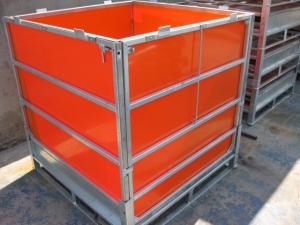 China Galvanised IBC Intermediate Bulk Container Foldable Pallet Container With Coated Orange PP Panel wholesale