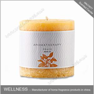 China Colorful Long Lasting Scented Pillar Candles With Customized Round Logo Sticker on sale