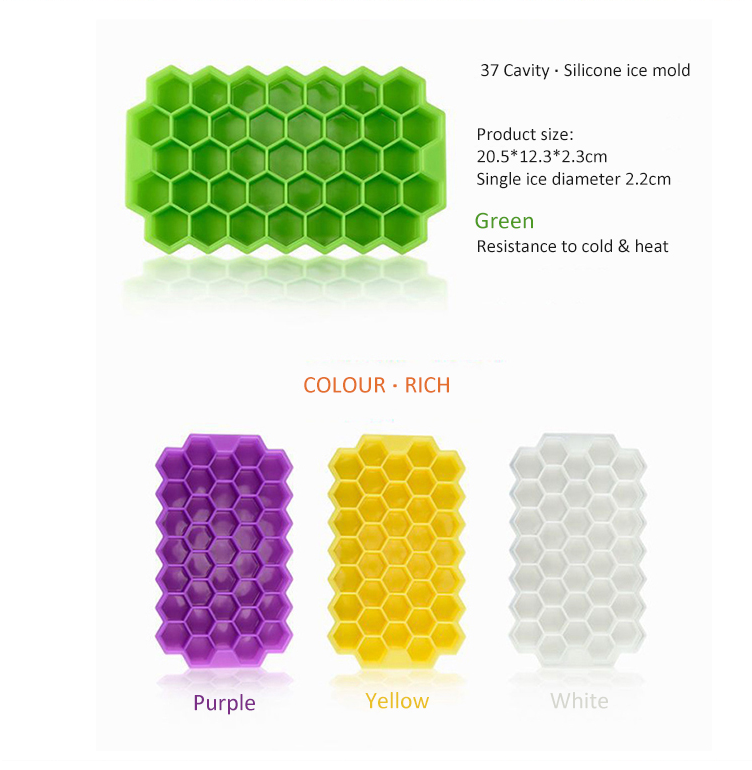 Sustainable Ice Cream Makers Hot Foldable 37-Cavity Honeycomb Silicone Ice Tray with Lid