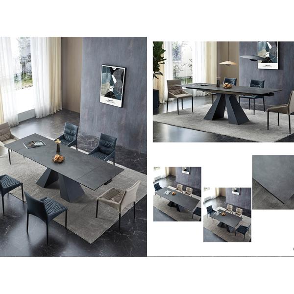 Stylish Rectangular Black Extendable Dining Room Table Functional For 8 seater