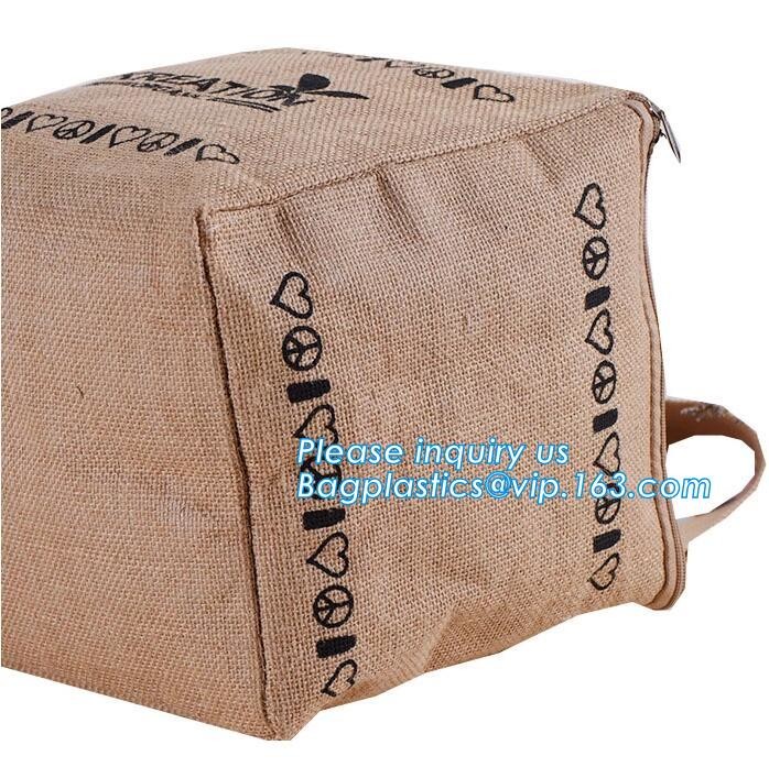 JUTE STORAGE BASKET WITH COTTON ROPE HANDLES,Burlap fabric jute toy storage basket for home storage organization bagease
