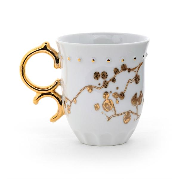 Ceramic Coffee Mug Porcelain Everyday Mug Gold Handle JING REPUBLIC