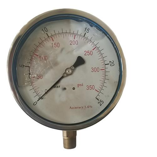 Quality 6" Liquid Pressure Gauge,zero adjustable pointer,0-350 psi,lower mount, 1/2 NPT, stainless steel case and brass internal for sale