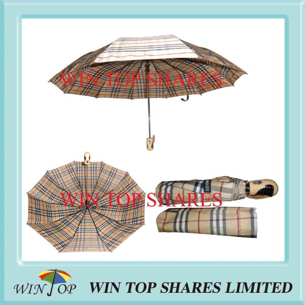 Quality Heavy Duty Classical Check 3 Folds Automatic Umbrella for sale