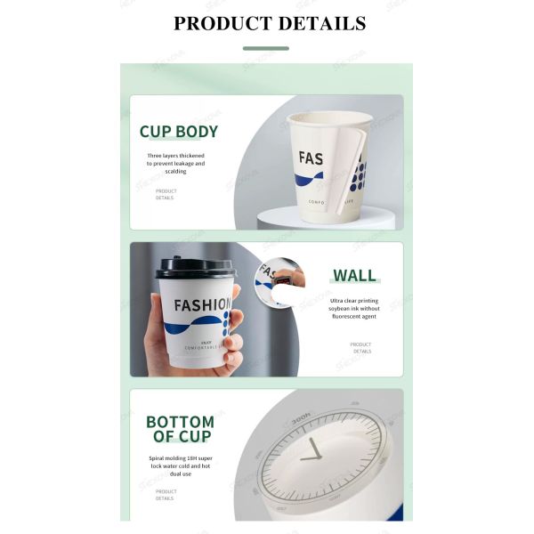 Hot Drinking Double Wall Coffee Paper Cups With Lid 8oz 12oz 16oz