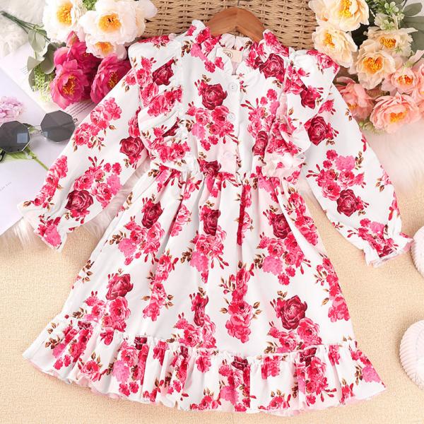 Quality Spring Children'S Clothing Girls New Floral Long Sleeve Princess Dress For Children for sale