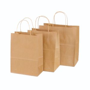 China Eco Reusable Hard Extra Large Fast Food Packaging Takeaway Apple Custom Logo Twisted Handle Kraft Paper Bag wholesale