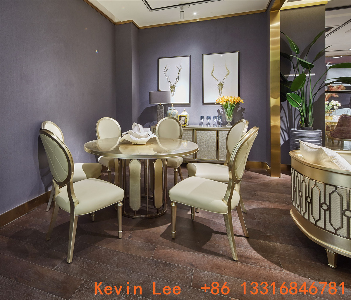 Light luxury dining room furniture Nice wood table with Leather dining chairs for Villa home interior design furniture