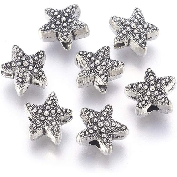 50Pcs Antique Silver Starfish Animal Spacer Beads Tibetan Metal Ocean Sea Life 10x11mm