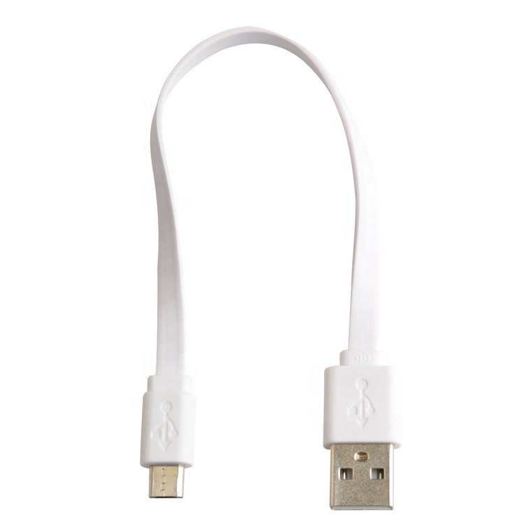 Short Black White Flat Micro USB Cable for Power Bank Speaker