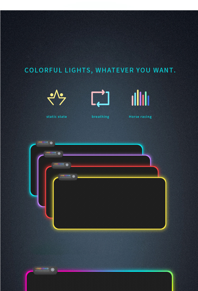 Personalised Colorful Light RGB Mouse Pad Led Gaming Keyboard Mouse Pad