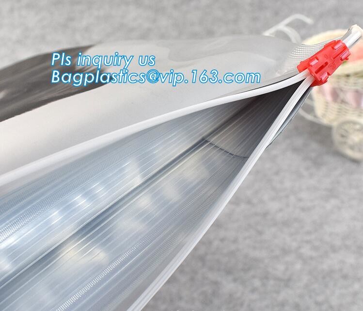 quad seal bottom and bottom load metallized film slider zipper packaging bag, Metal Zipper Printing PVC Slider Bags