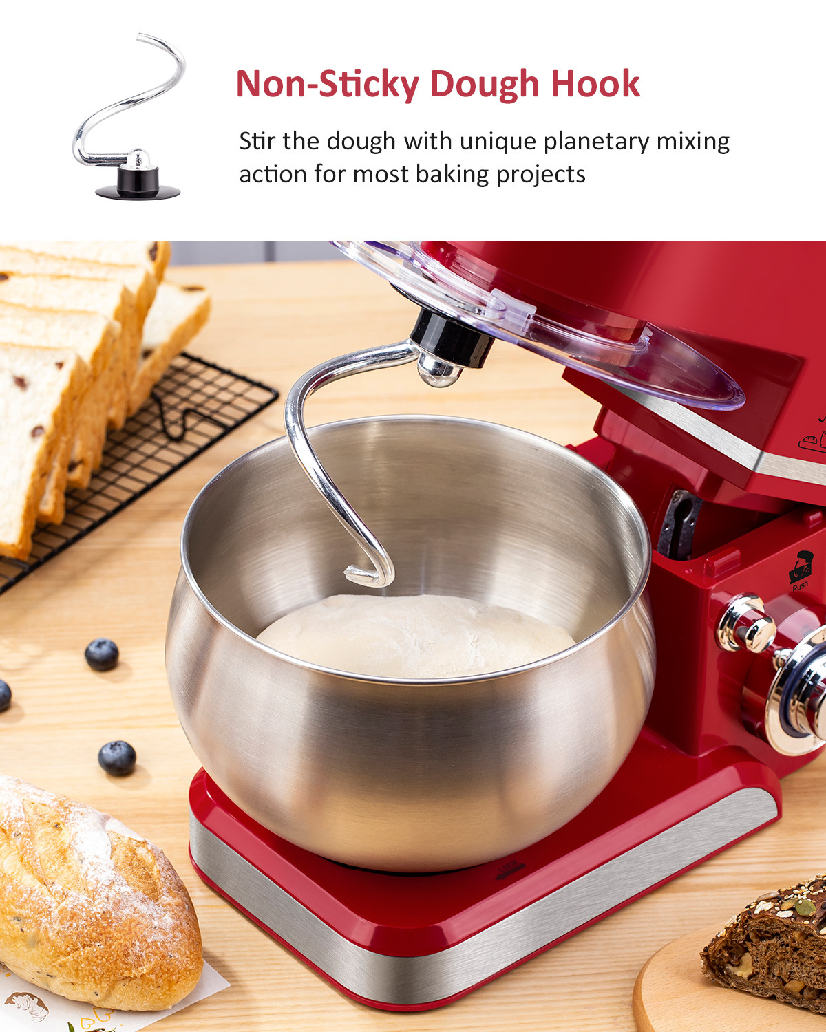 Multifunctional 5L Kitchen Stand Mixer with 6-Speed Setting and Variable Speed Function