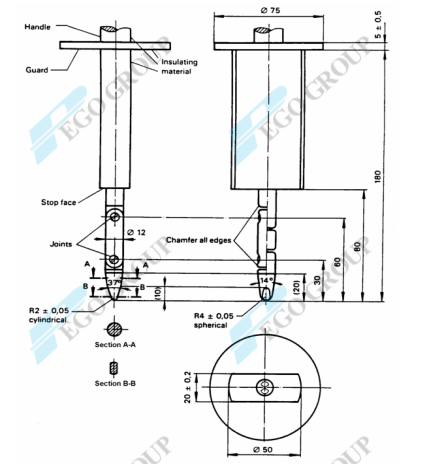 Insulating Material Standard Test Finger for Accessibility Test Thruster 0N-50N