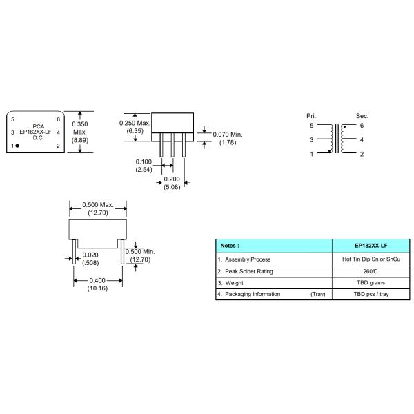 Pulse Transformers EP18274-LF / EP18275-LF / EP18276-LF / EP18277-LF / EP18278-LF / EP18279-LF / EP18280-LF