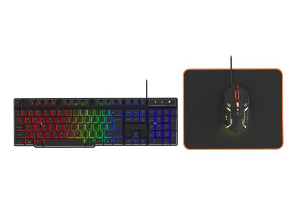 Quality Rainbow-colored Static Lighting High-end Carbon Film Keyboard 6D Wired Gaming Mouse With Ergonomics Comfortable Mouse Pad for sale