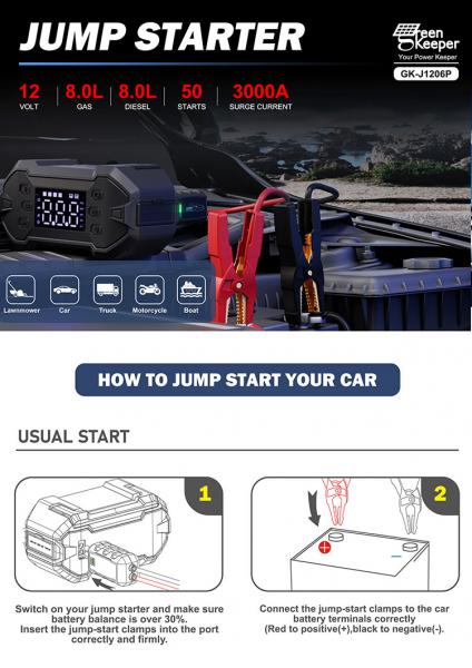 20000mAh Capacity Tire Inflator Car Battery Jump Starter With Portable Air Compressor
