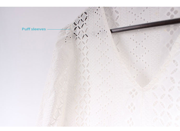 V Neck Heavy Embroidery Organic Cotton Midi Dress