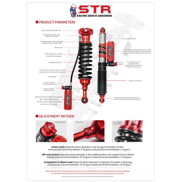STR Nitrogen Shock Absorber with 2.5 / 2.25 inch body for improved ride comfort and handling performance