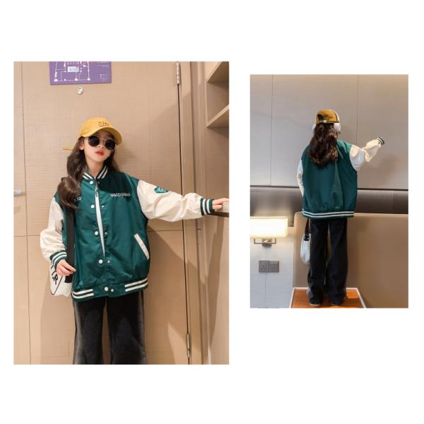 Spring Autumn Girls Printed Patchwork Baseball Jacket Windproof