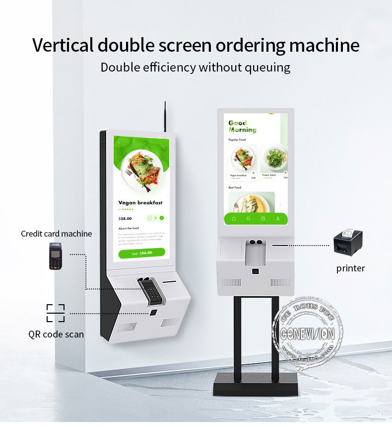 Super Slim 1920x1080 TFT Restaurant Self Service Kiosk