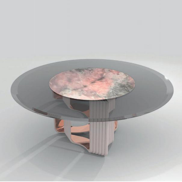 China Turntable Luxury Modern Dining Table Stainless Steel Glass Surface wholesale