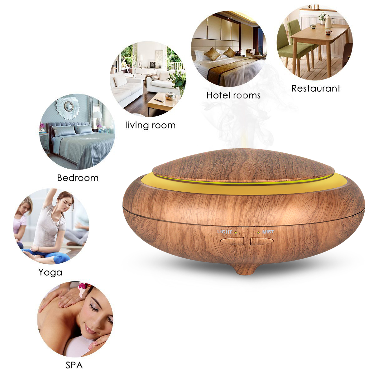 UFO Shape 150ml Ultrasonic Aroma Diffuser 7 Color LED Lights Pear Wood Electrical Essential Oil Humidifier Machine for Room Use