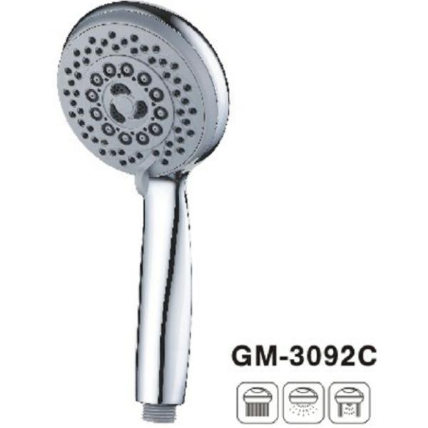 Round Water Saving Bathroom Shower Head Three Function Smoothy Rotation Thumb Tab