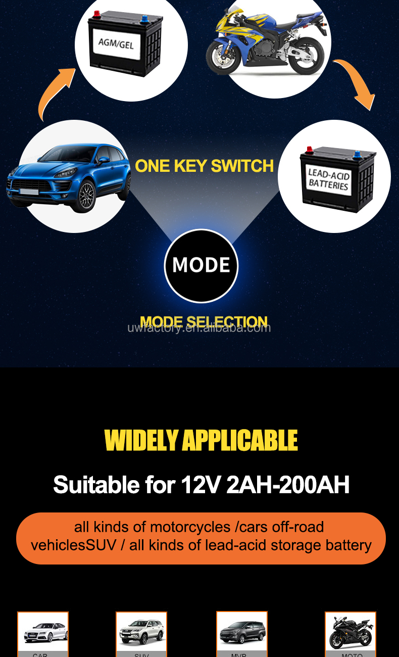 15W/10W/7.5W/5W Automatic Identification Lead Acid Pulse Repair Battery Charger for 12V Motorcycle and Car Private Mold