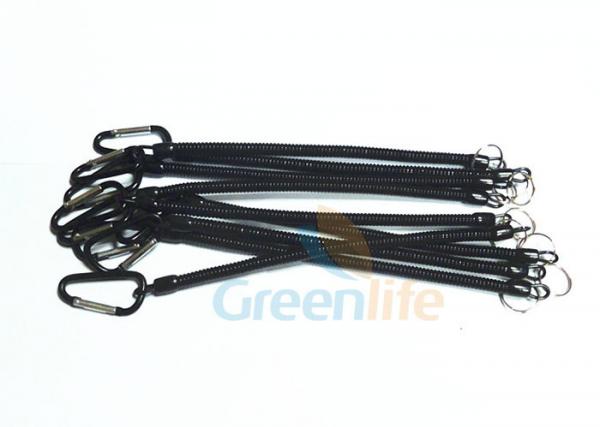 Quality 20MM Long Black Fishing Pliers Lanyard With Split Ring / Black Carabiner for sale