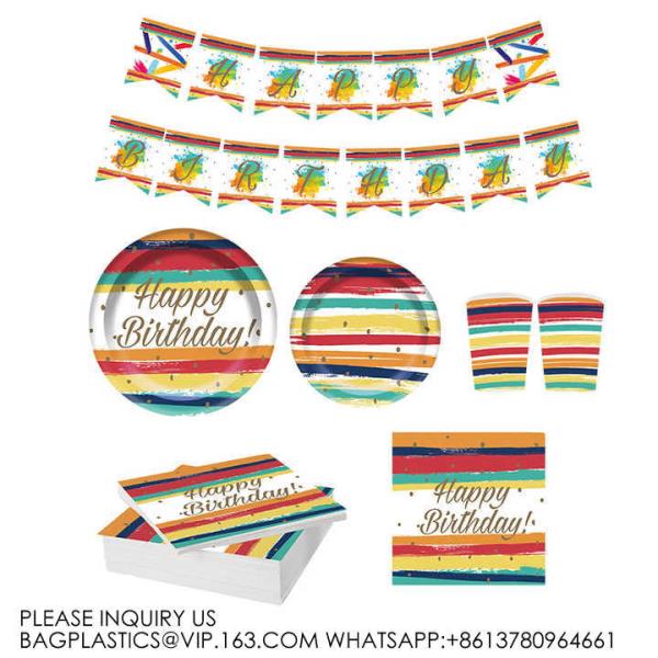 8 guests Birthday Party Tableware Decoration Set Rainbow Theme Tableware Paper Plate Supplies