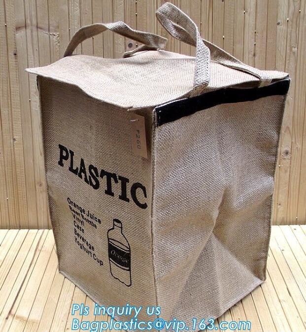 Fabric 3 sets Jute home organization storage basket/boxes stackable for household with cotton handle bagease package