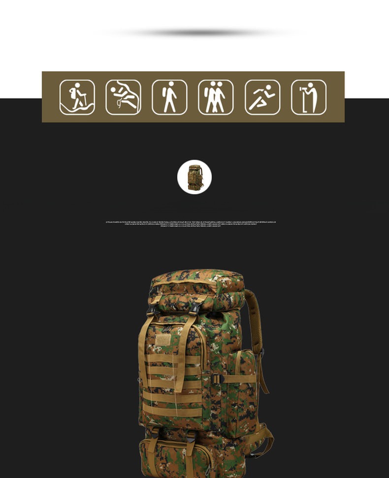 Soft Handle 80L Waterproof Multi-Function Camouflage Hiking Bag for Mountain Training