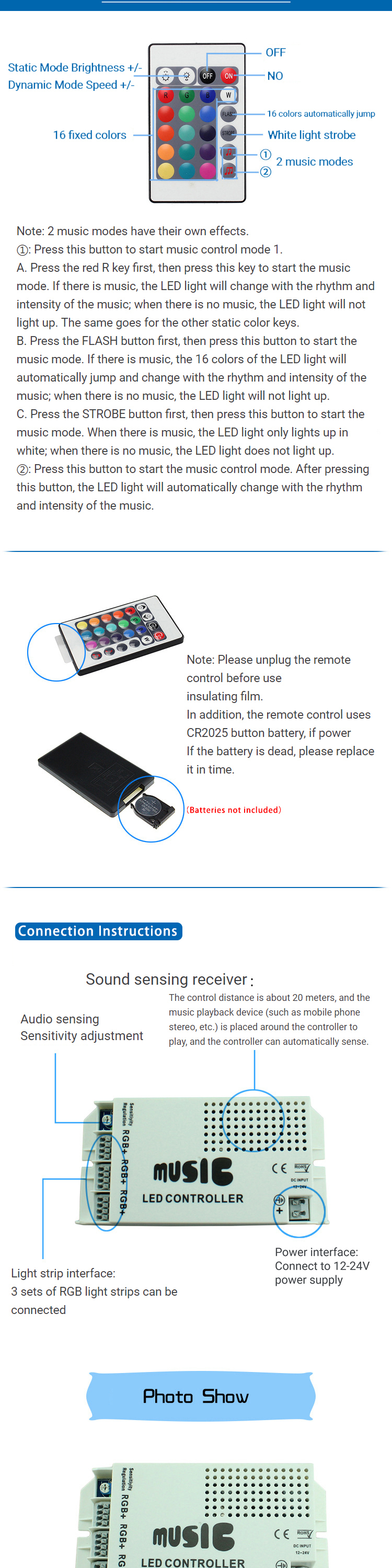 24 Button RGB LED Strip Music Controller With CE ROHS Certification