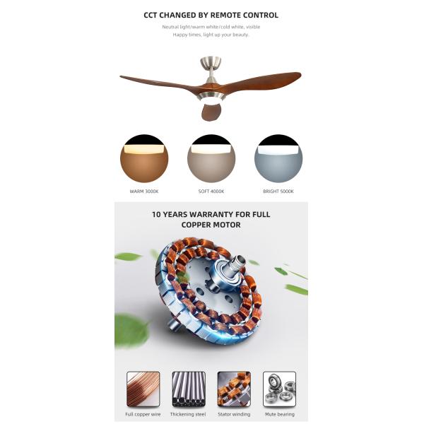 Popular 52 Inch 90lm/W ABS Blade Ceiling Fan With Light 50000hours
