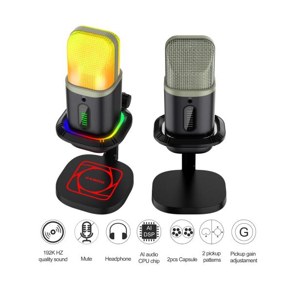 Quality RGB USB Condenser Microphone Omnidirectional Cardioid Microphone With LED Lights for sale