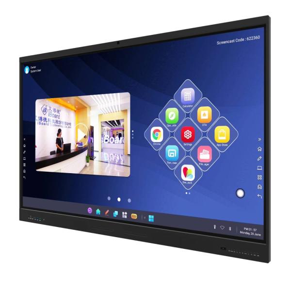 LCD Smart Board 75 Inch IFP Android 14 8+128G Camera Mic Speaker Light Sensor Wifi Infrared 50 Touch Points For School Online Teaching Office Zoom