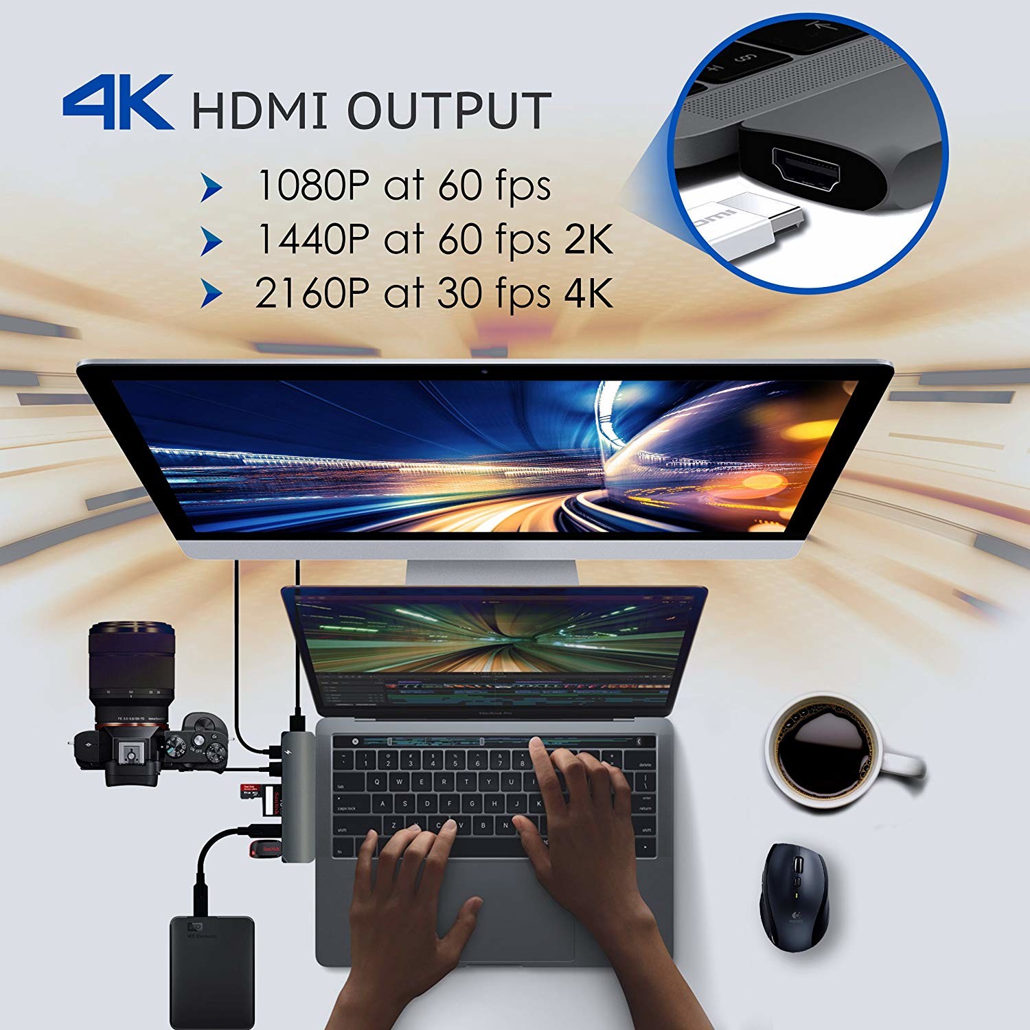 7in1 USB Dual Type-C Hub to Adapter 4K For MacBook Pro Thunderbolt 3 port USB-C port charging docking