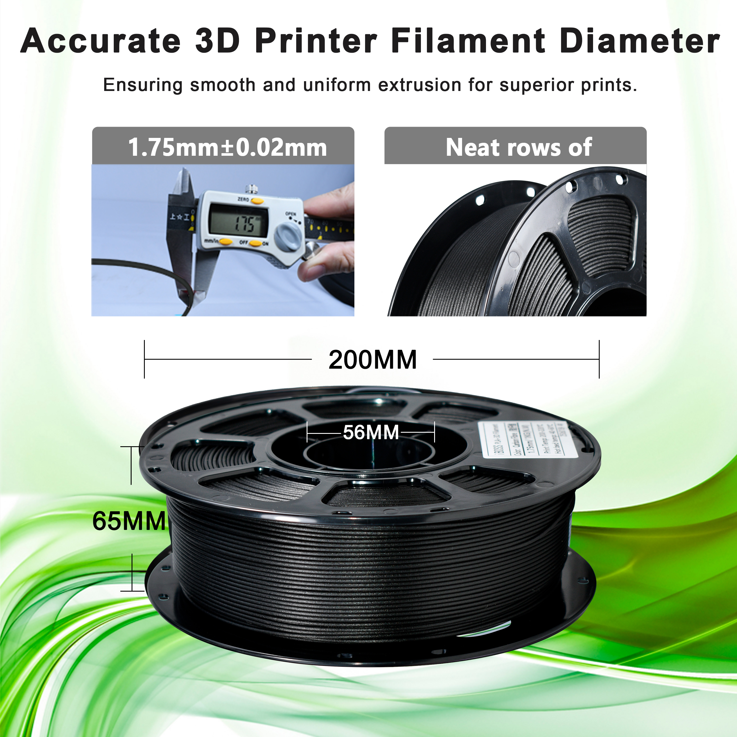 IBOSS Strong Durable PLA+ Carbon Fiber 3d Printer Filament 1.75mm Black Filament