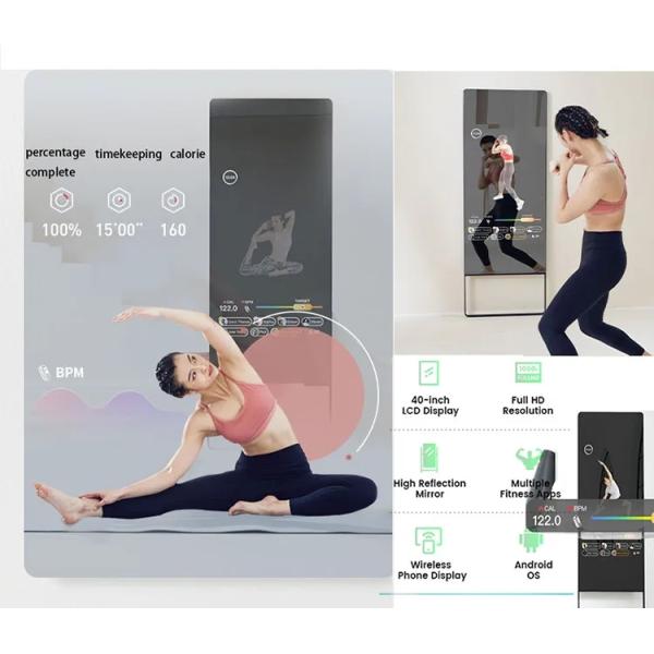 Multi Touch Digital Fitness Mirror , Floor Standing Interactive Workout Mirror