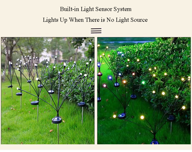 Solar Powered Firefly Garden Decorative Light Waterproof for Outdoor Pathways 8 Heads