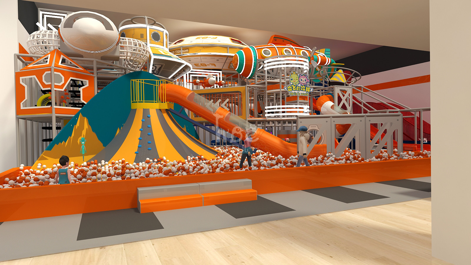 Customizable Indoor Play Structure for Kids with Slides and Ball Pits