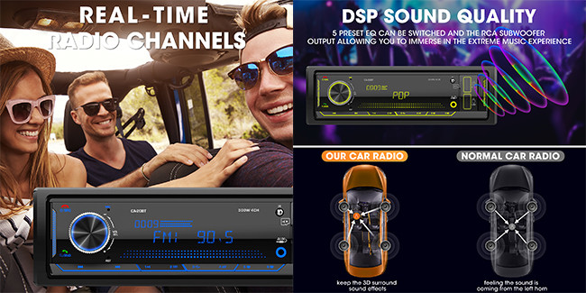 Real Time Clock Android Auto Single Din MP3 Car Radio BT 5.0 Physical Touch Screen