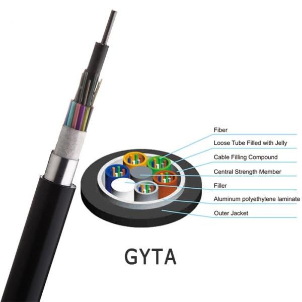 Outdoor Duct Singlemode G652d Armored Fiber Optic Cable GYTA 12 24 36 48 72 Core